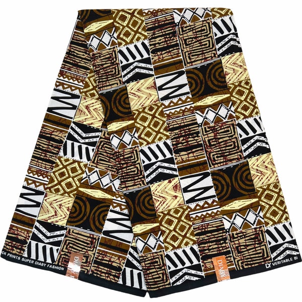 African Fabric Print 100% Cotton Dressmaking Ankara In Yards Multicolour Brown Black Cream White Sewing Material Ethnic Design