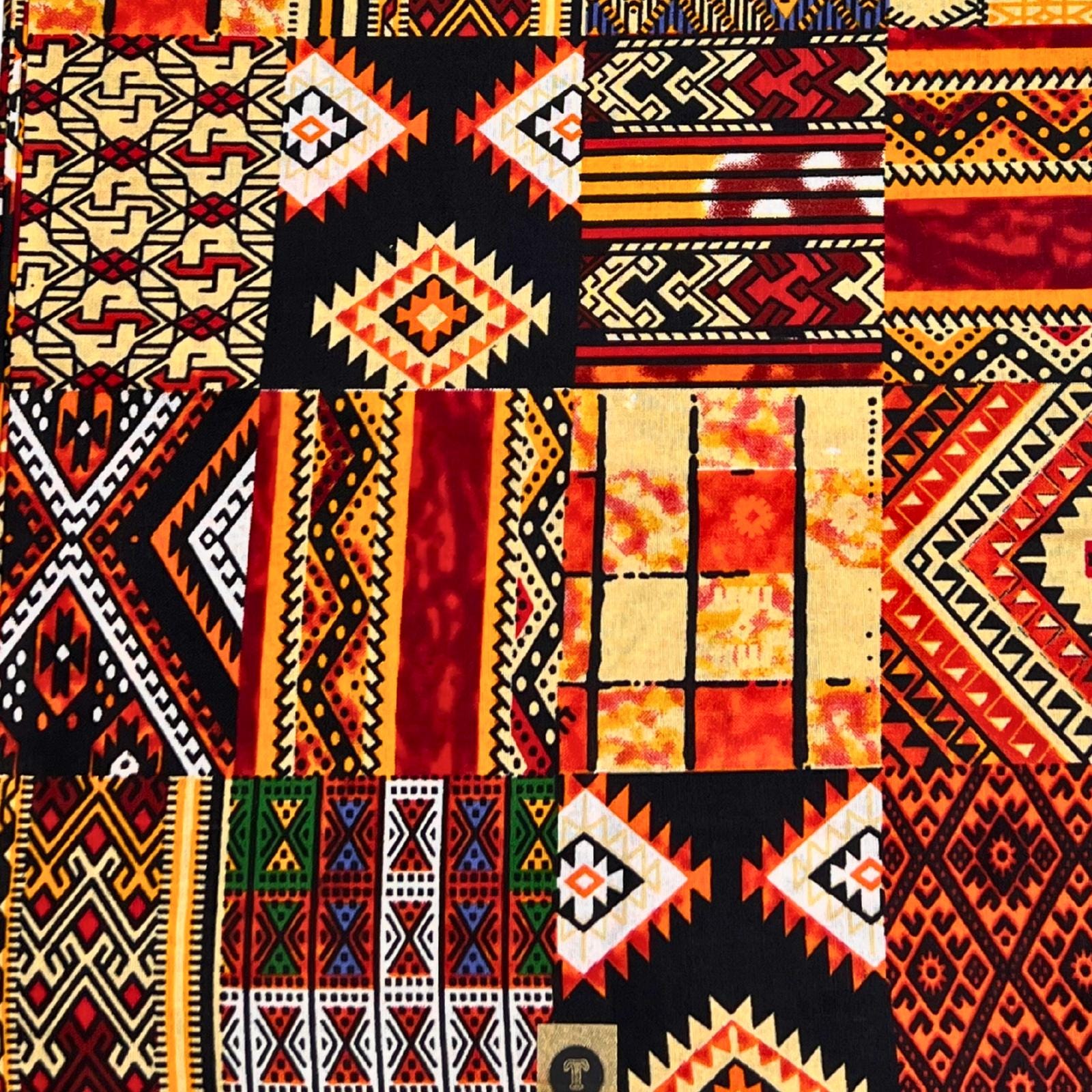 African Ankara Fabric: Tribal Geometric Patchwork, 6 Yards Cotton - Etsy