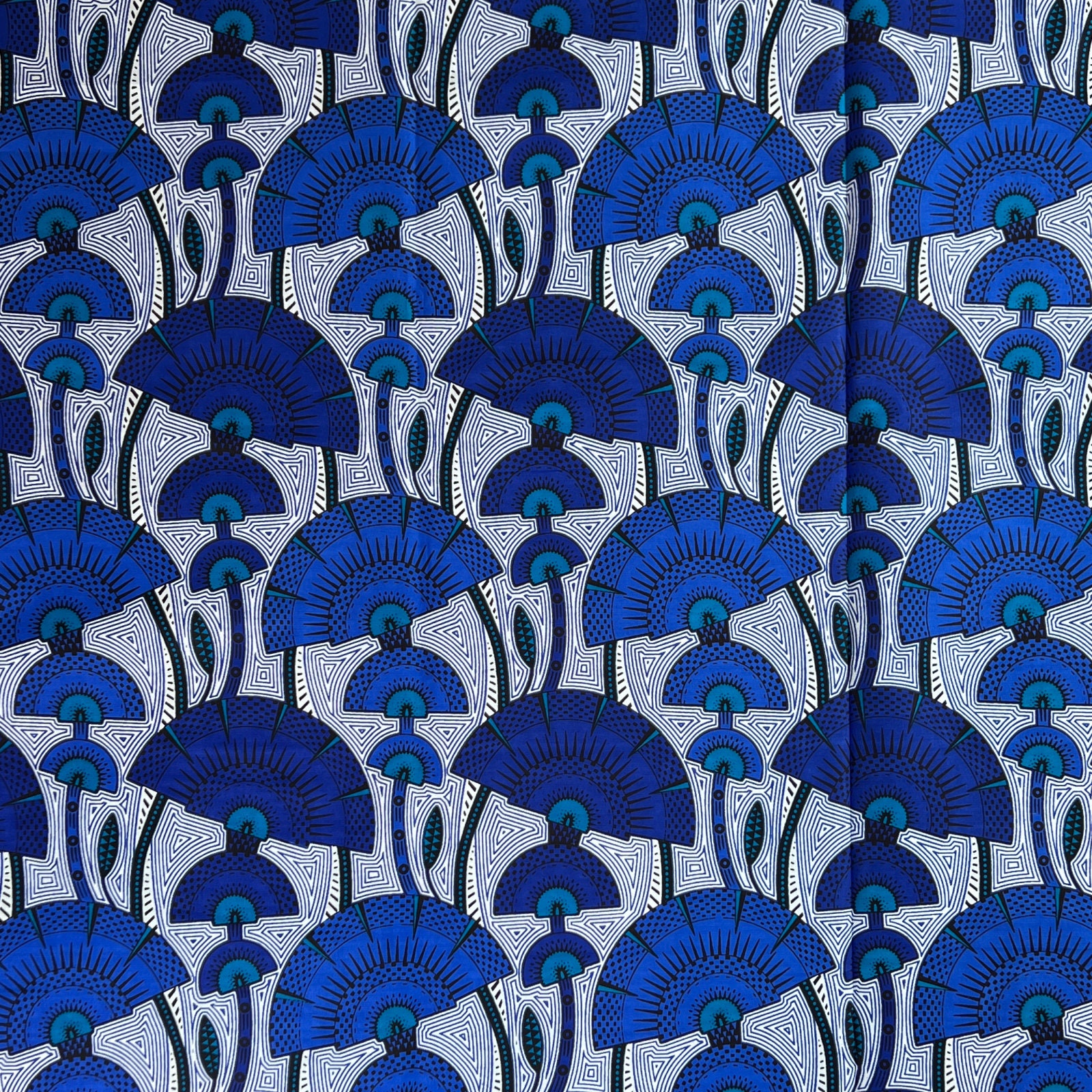 Grand Foulard Cheveux Ankara - Tissu Africain Imprimé Bleu - Multicolore - 100% Coton