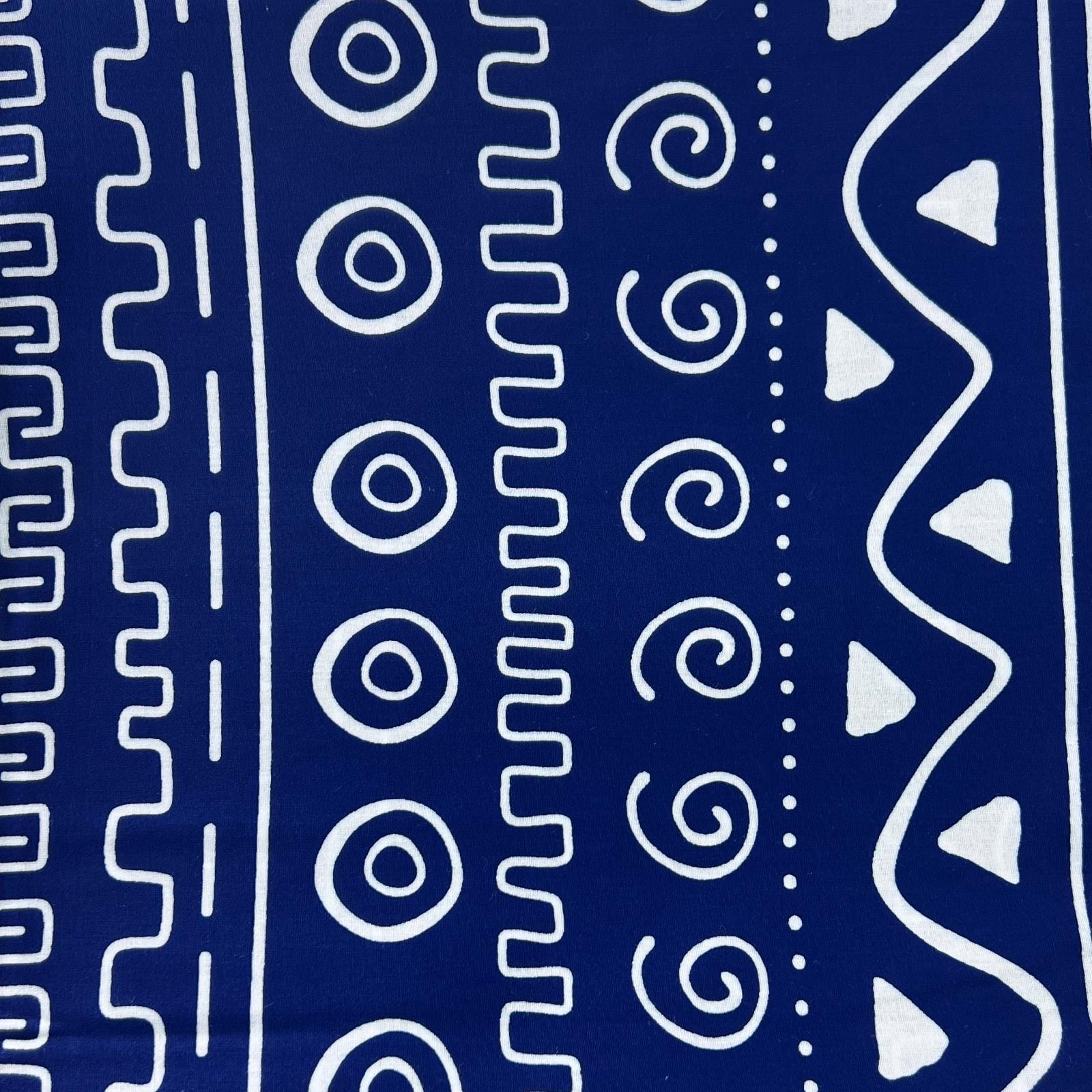 6 Yards African Wax Print Fabric Blue & White Mudcloth Pattern 100