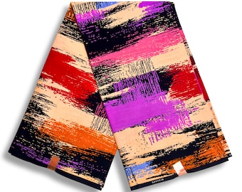 Tela africana Ankara de 6 yardas, estampado abstracto de pinceladas de cera, 100% algodón holandés, tela africana colorida para vestidos, costura y manualidades.