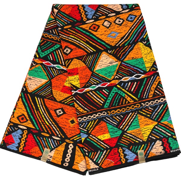 African Fabric Ethnic Print 100% Cotton Dressmaking Ankara by Yards Colourful Red Green Orange Yellow Black Blue Sewing Material