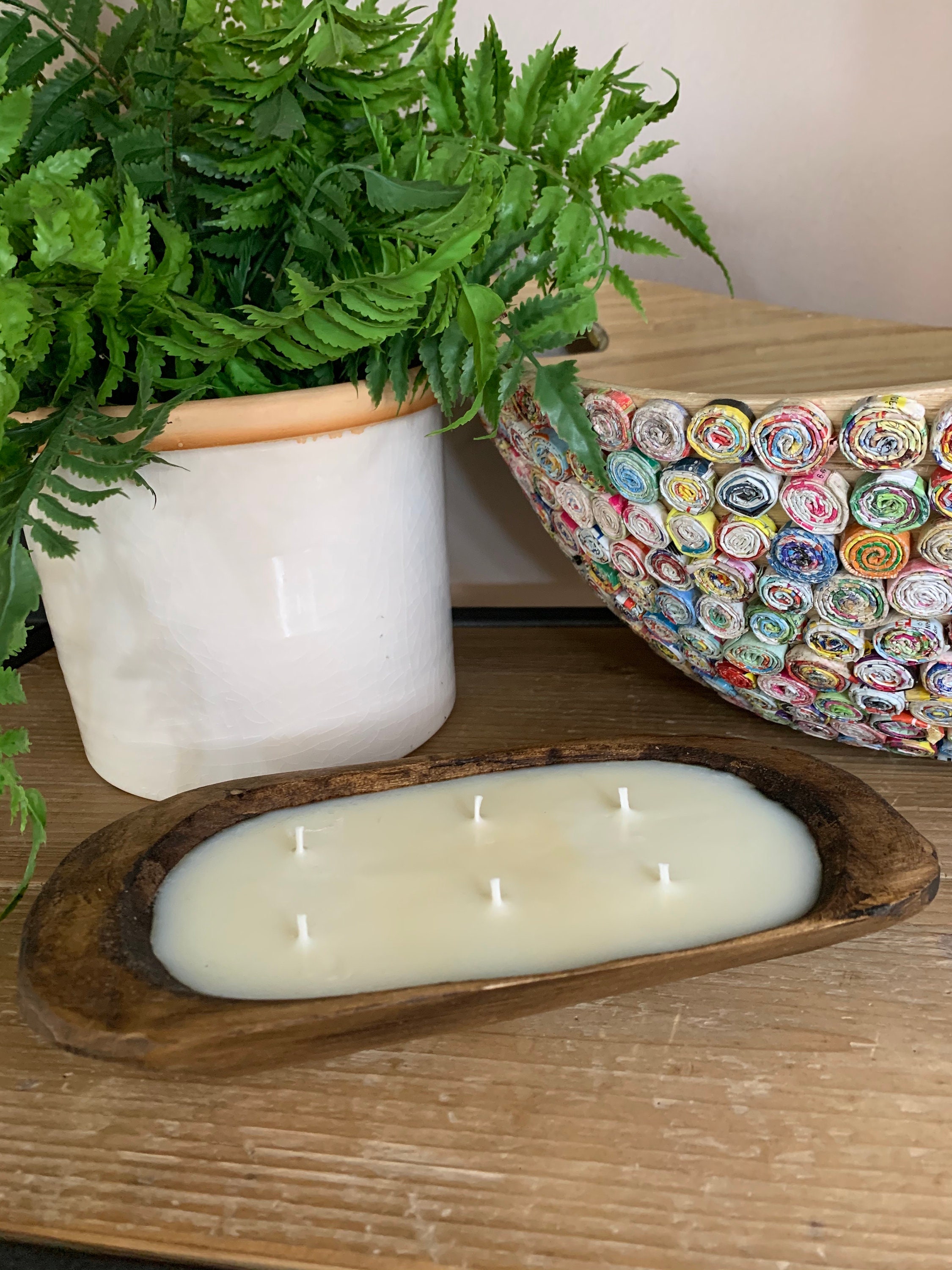 Dough Bowl Soy Candle / Wood Candle Bowl / Farmhouse Candle / Etsy