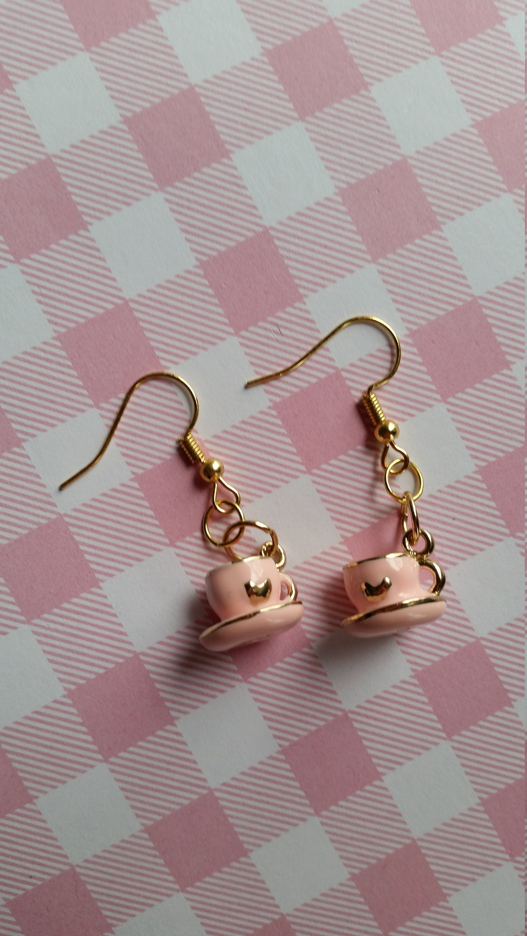 Pink Tea Cup and Saucer Earrings Cute Teacup Earrings Heart Etsy