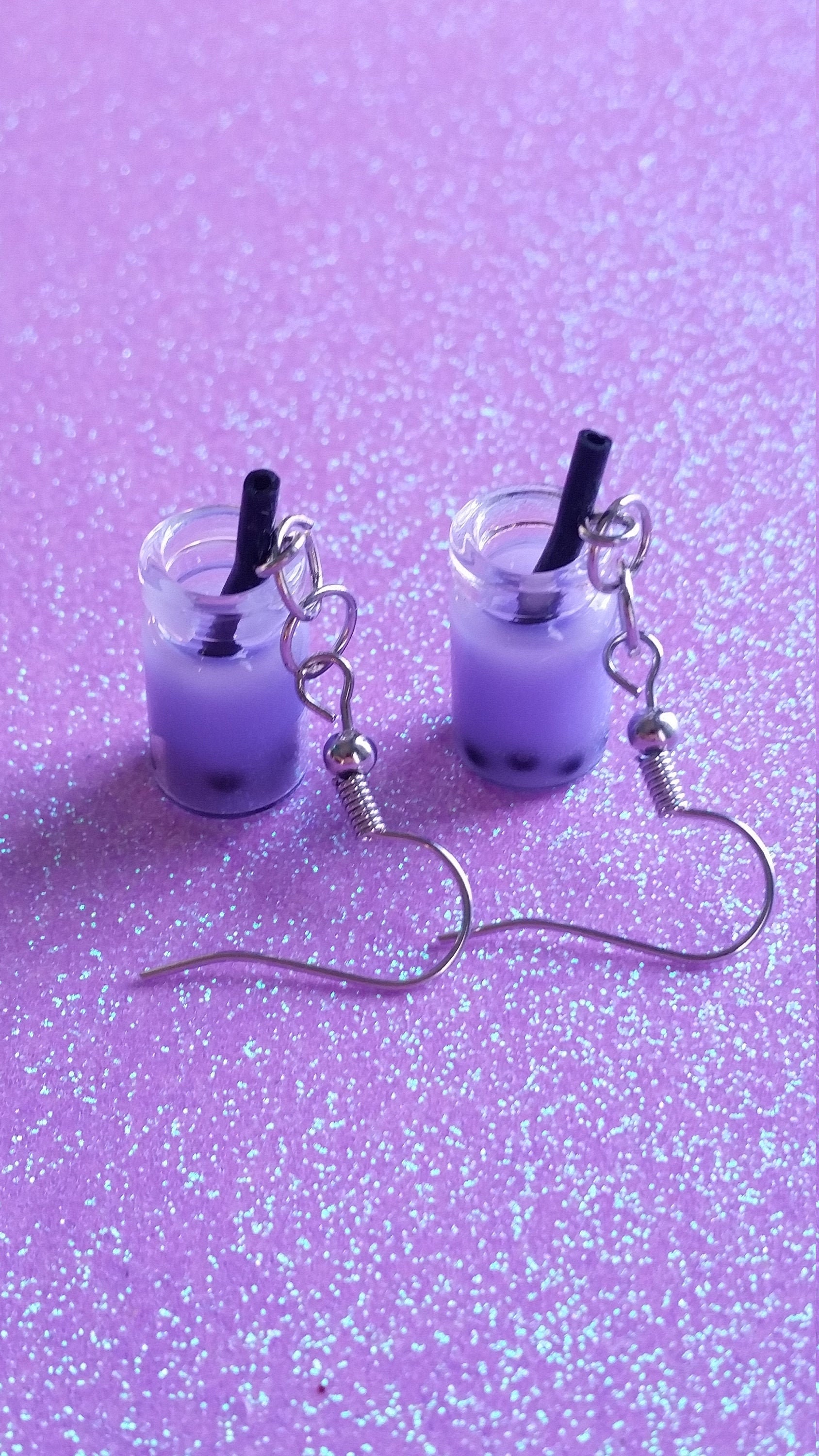 Cute Boba Milk Tea Earrings Boba Tea Earrings Purple Boba Etsy
