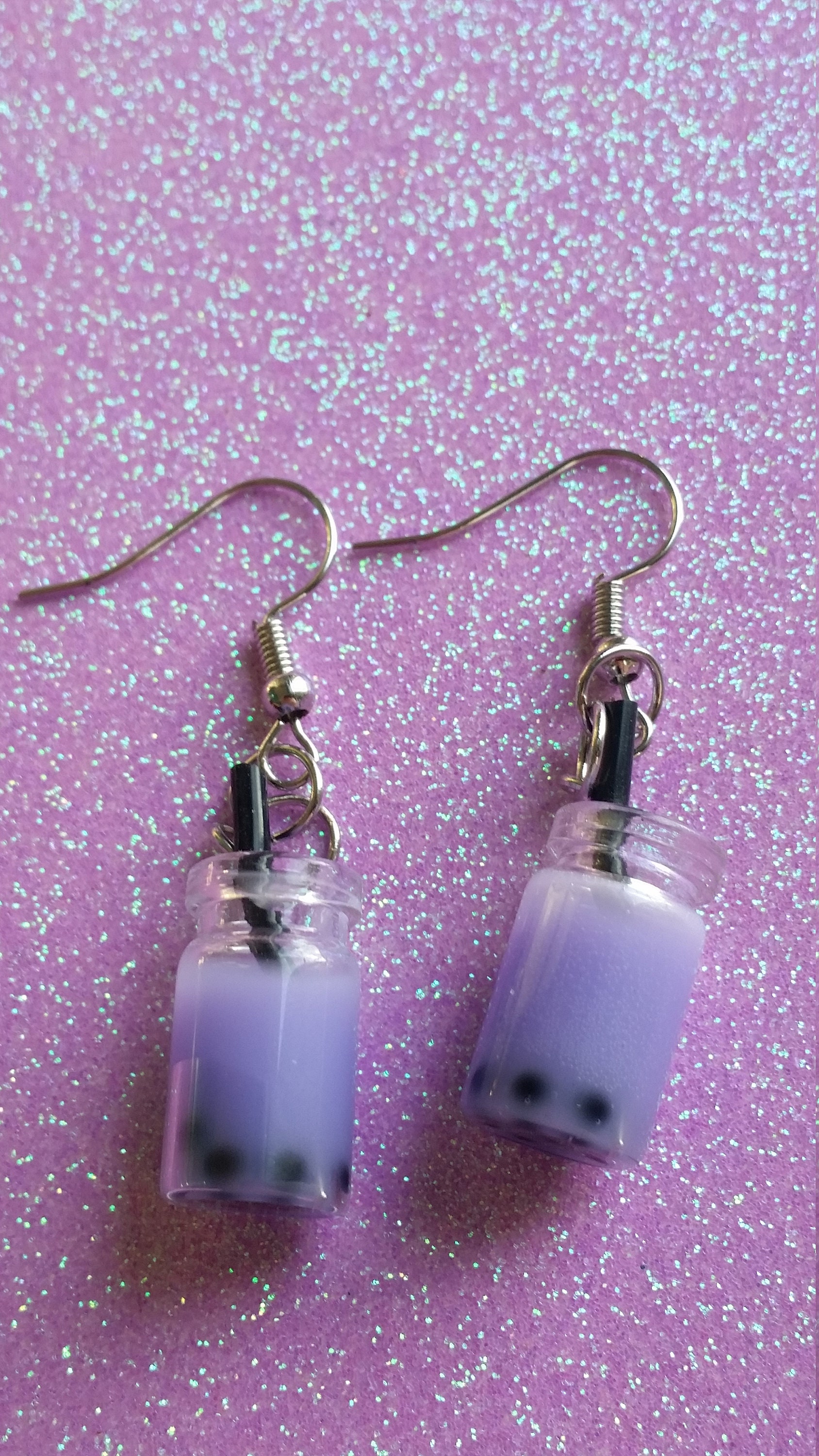 Cute Boba Milk Tea Earrings Boba Tea Earrings Purple Boba Etsy