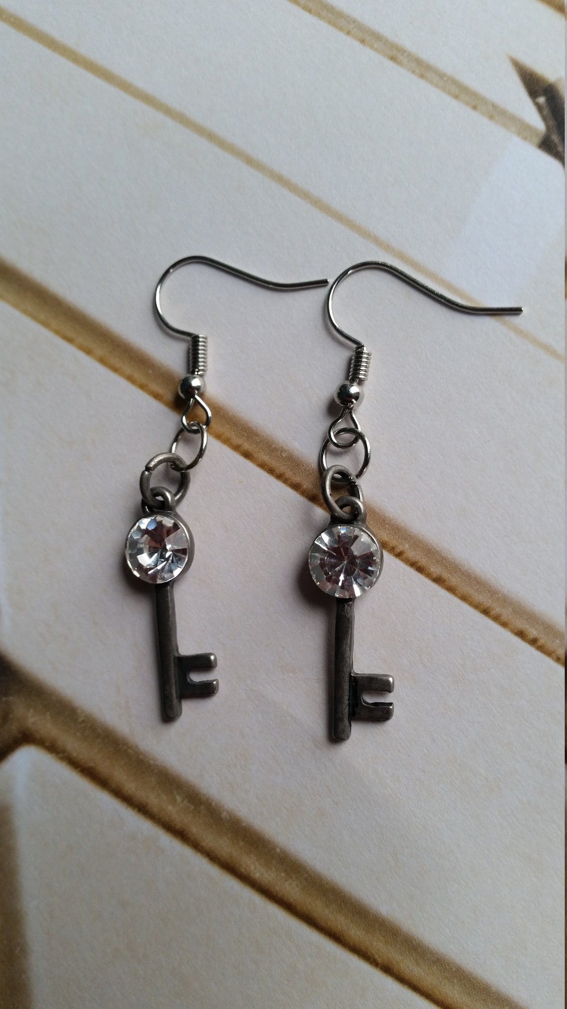 Vintage Crystal Key Earrings Vintage Earrings Faceted Key Etsy