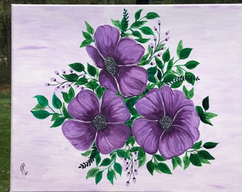 Purple flowers painting on Canvas - Acrylic Wall Art (Original Painting)