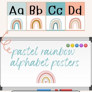 PASTEL RAINBOW Alphabet Posters | Pink and Blue Classroom Decor| Rainbow Classroom Decorations