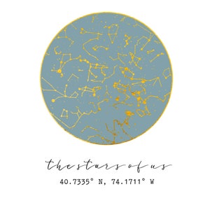 Night Sky Print / Mapa estelar personalizado / Mapa de constelaciones digitales / Regalo de boda / Regalo de aniversario / Nuevo bebé / Primera cita