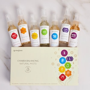 7 Chakra Natural Mist Spray Gift Set | Yoga & meditation | Align your chakras | Charged with Chakra Crystals | Grounding, Relaxation, Peace
