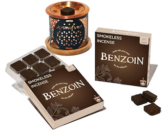 Benzoin Resin Incense Bricks and Flower of Life Burner Set | Styrax Extract | Charged with Pure Resins | Smokeless Non-Toxic | Spirituality