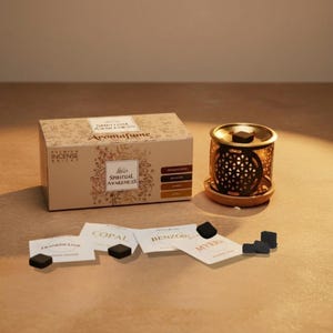 Spiritual Awareness Incense Bricks Gift Set with Burner – Meditation, Chakra & Aura Cleansing, Energy Clearing, Smokeless Natural Incense
