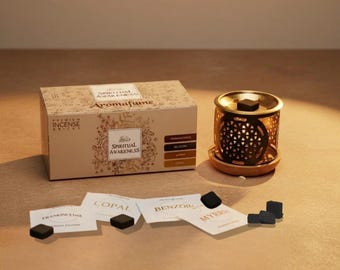 Spiritual Awareness Incense Bricks Gift Set with Burner – Meditation, Chakra & Aura Cleansing, Energy Clearing, Smokeless Natural Incense