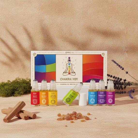 7 Chakra Roll On Set – Energy Healing Roll On Body Oils, Perfume Roller Ball, Sacred Space & Holistic Wellness Oils, Yoga Ritual Fragrance