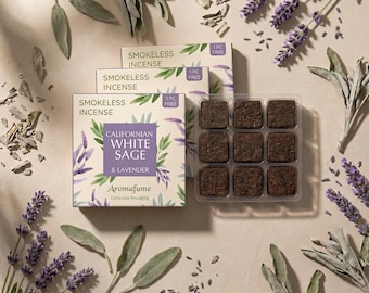 Organic White Sage & Lavender - Salvia Apiana - Incense Bricks by Aromafume | Ideal for Positivity | Smokeless Incense