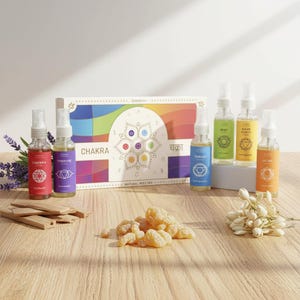 7 Chakra Natural Mist Spray Gift Set | Yoga & meditation | Align your chakras | Charged with Chakra Crystals | Grounding, Relaxation, Peace