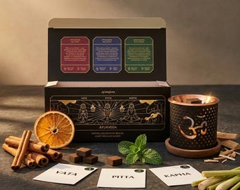 Ayurveda Incense Brick Gift Set with Om Burner | Pitta, Kapha, Vata Aromatherapy Blend | Home Scenting & Incense Burning