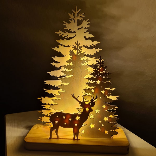 Christmas Tree Schwibbogen Trees with Deer Template for LED Lighting DXF SVG