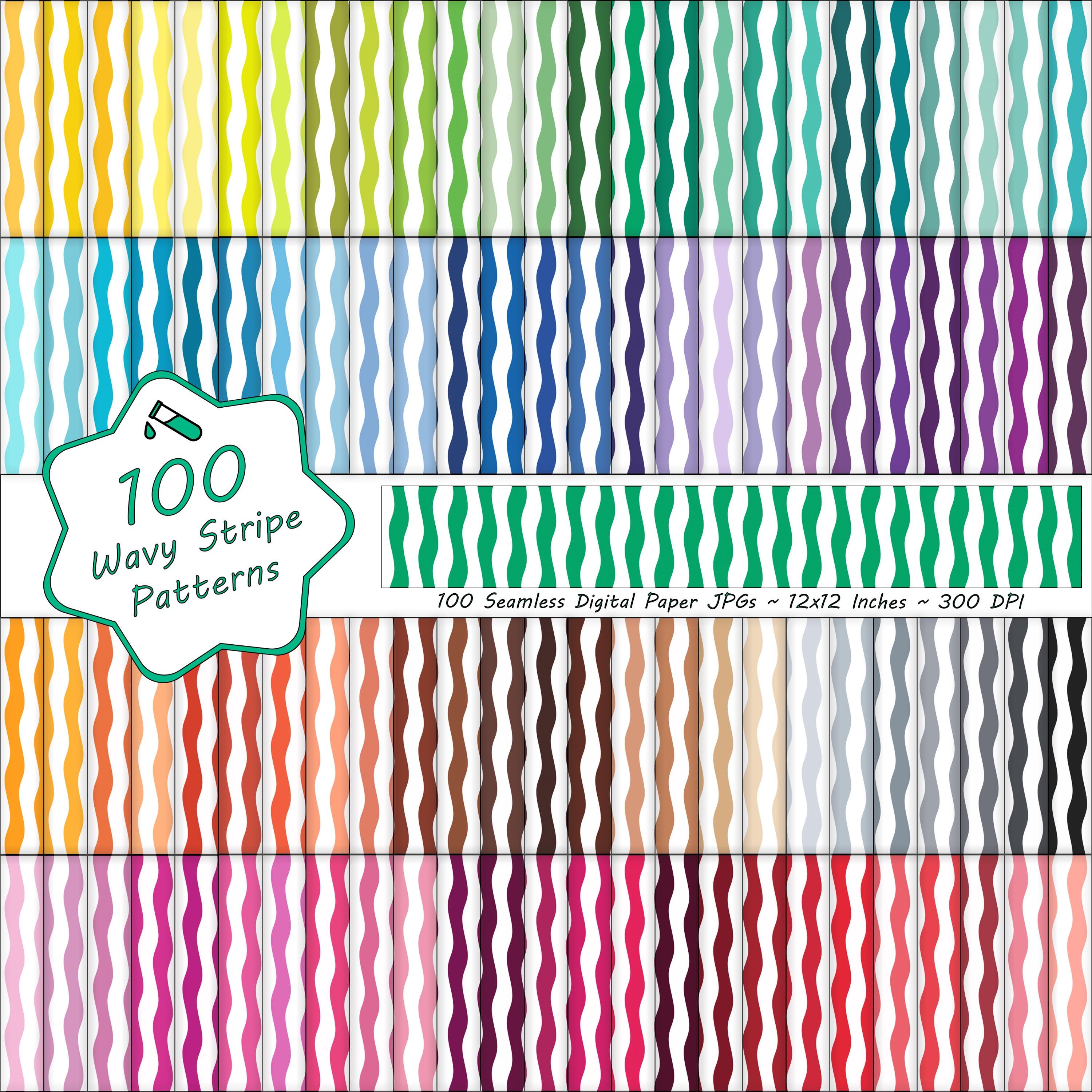 100 Wavy Stripe Digital Paper Pack - Printable Scrapbook Pattern ...