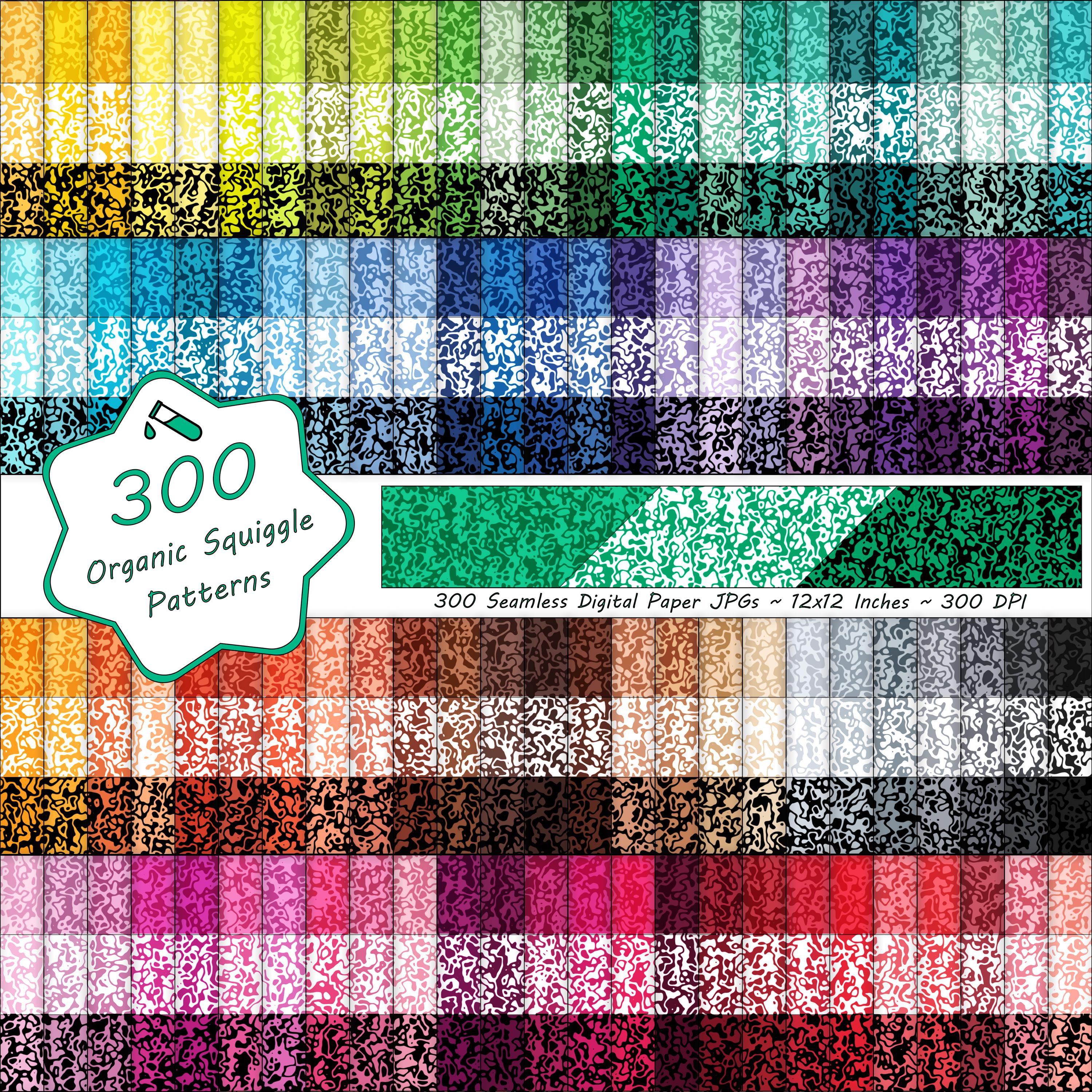 300 Organic Squiggle Patterns - Printable Scrapbook Designs - Seamless ...