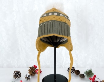 Gorro de invierno para niños, gorro de invierno con orejeras para niños y niñas, gorro con pompón, regalo para niños, gorro infantil de doble forro, gorros de esquí, gorro de invierno cálido con cordón.