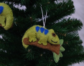 Chameleon Felt Ornament, Animal Hanging Ornament, Unique Jungle Animal, X-mas Tree Decor, Handmade Felt Ornament, Felt  Charm, Wool felt Toy