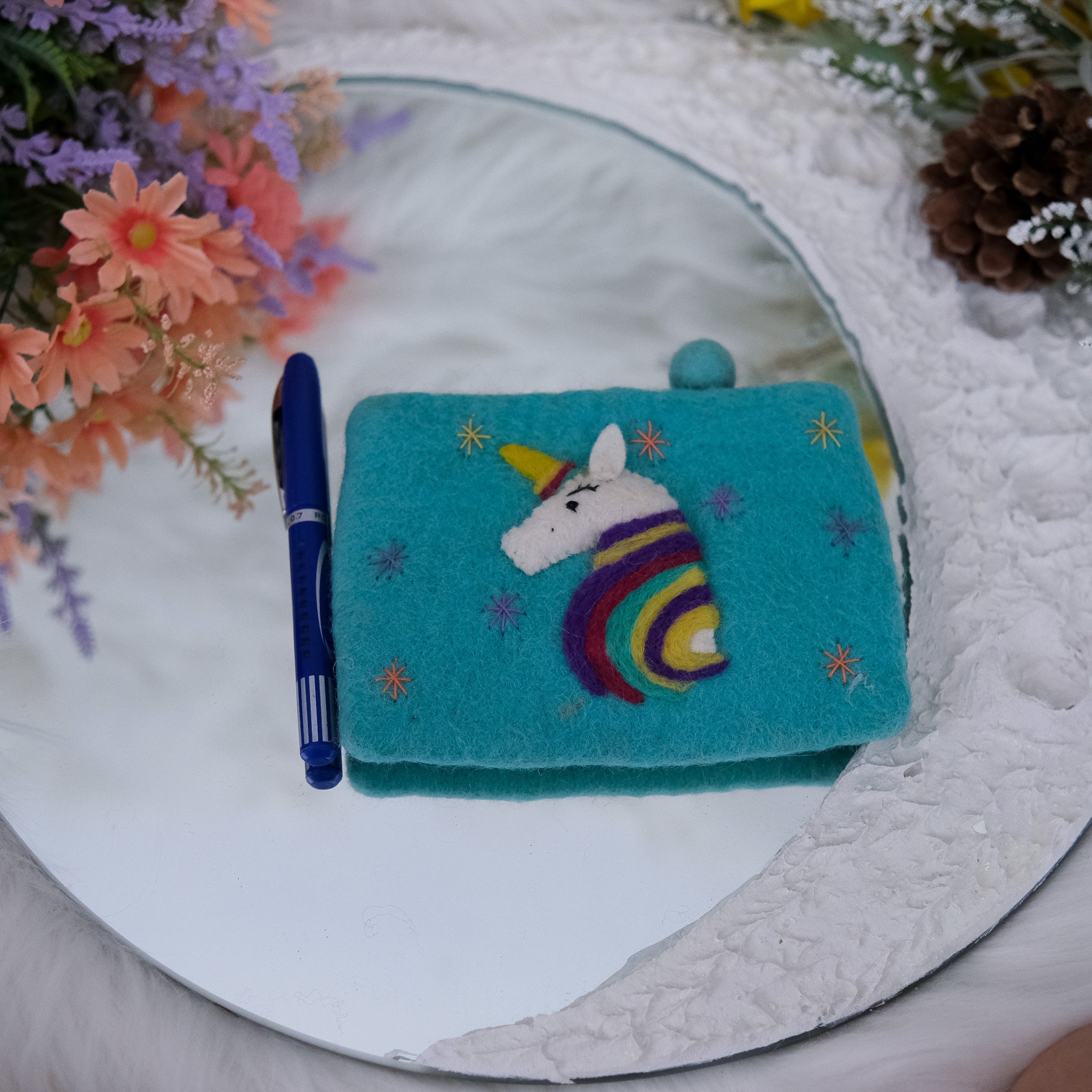 Portafoglio Bambino Portamonete In Feltro Di Unicorno, Portamonete