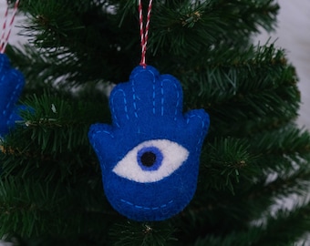 Felt Mystic Hand Ornament, Christmas Ornament, Needle Felted Hand, Handmade Ornaments, Christmas Hanging, Holiday Gifts, Felt Evil Eye Decor