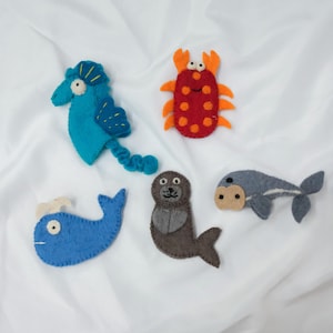 Vilten waterdier vingerpop, walvis krab dolfijn zeepaardje vilten marionetten, handgemaakte dierenpoppen, verhaal speelgoed voor kinderen, niet-jeukende cadeauforkids
