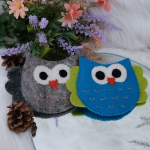 Monedero de fieltro con forma de búho, Cartera de fieltro, Monedero, Regalo para niños, Monedero de fieltro hecho a mano, Monedero con cremallera, Regalo para amantes de los animales, Regalo de vacaciones