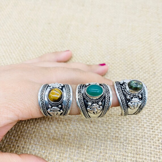 Carved Labradorite Tiger Rings Carved Labradorite Tiger Rings