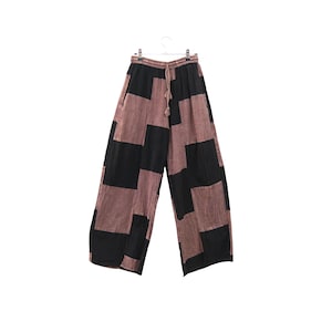 Boho Patchwork Palazzo Pants, Boho Palazzo Trousers, Checkerboard Cotton Pants, Festival Hippie Statement Pants