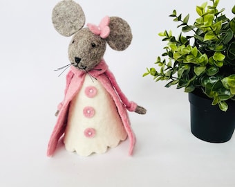Felt Rat Tree Topper, Christmas Tree Topper, Mice Topper, Handmade Felt Topper, Xmas Gift, Holiday Gift, RatWithPink Coat Topper, Tree Decor