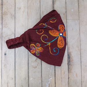 Broderad huvudband, bomullspannband, boho yogapannband Röd