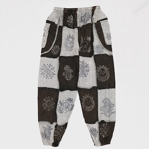 Boho Patchwork Joggers with Pockets, Hippie Gothic Pants, Cargo Pants, Celestial Cotton Trousers, Festival Bohemian Wear, Festival Clothing