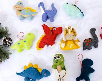 Dinosaur Felted Ornament, Handmade Cute Dinosaur Hanging, Needle Felted Xmas Ornaments, Dinosaur Lover Gift, Stocking Stuffer, Holiday Decor