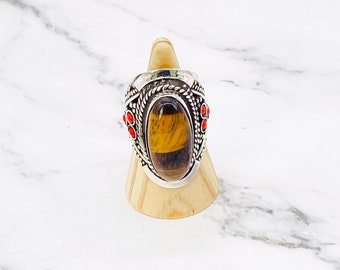 Handmade gemstone ring, statement ring, natural gemstone ring, handmade silver ring, boho hippie ring, gifts for women, silver ring