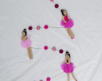 Felt Ballerina Garland, Girls Bedroom Decoration, Party Decor, Christmas Gift, Gift For Kids, Handmade Fairy Garland, Baby Shower Decor
