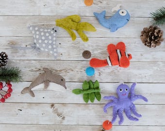 Felt Sea Animal Hanging, Sea Animal Garland, Nursery Decor, Dolphin Starfish Octopus Hanging, Nursery Decor, Home Decor , Gift for Kids