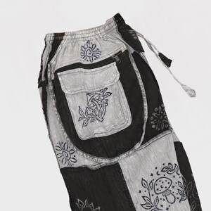 Boho-Patchwork-Jogginghose mit Taschen, Hippie-Gothic-Hose, Cargohose, Himmelblaue Baumwollhose, Festival-Boho-Kleidung Bild 5