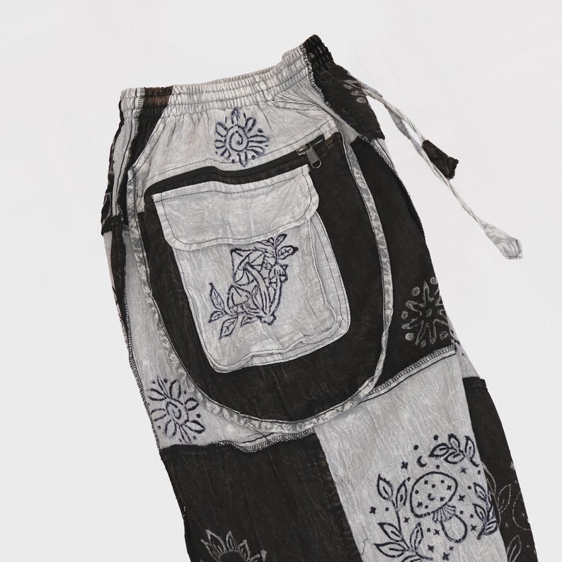 Boho-Patchwork-Jogginghose mit Taschen, Hippie-Gothic-Hose, Cargohose, Himmelblaue Baumwollhose, Festival-Boho-Kleidung Bild 5