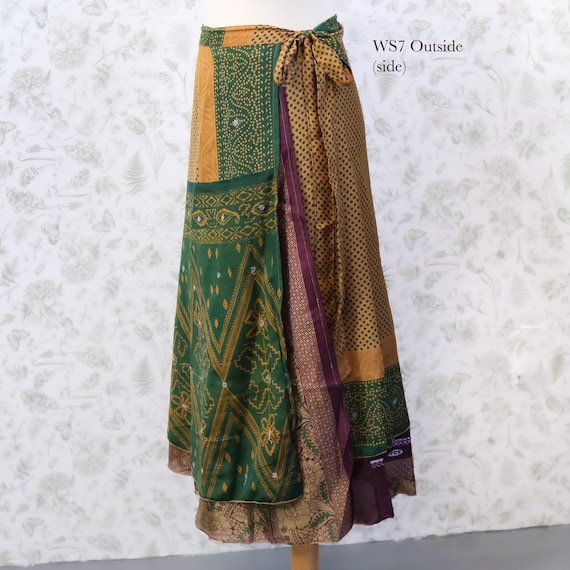 Boho Reversible Wrap Skirt, Recycled Sari Maxi Skirt, Silk Hippie Skirt, Festival Outfit, One-of-a-Kind Clothing