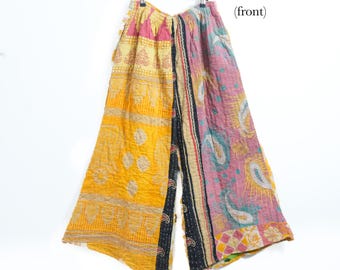 Kantha Patchwork Hose mit weitem Bein, handgefertigte Boho Palazzo Hose, Festival Hippie Hose, Elastische Taillenhose