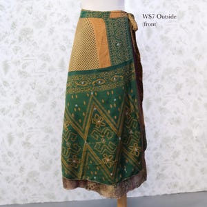 Omkeerbare boho-wikkelrok, maxirok gerecyclede sari, zijden hippierok, festivaloutfit, unieke kleding afbeelding 2
