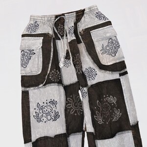 Boho-Patchwork-Jogginghose mit Taschen, Hippie-Gothic-Hose, Cargohose, Himmelblaue Baumwollhose, Festival-Boho-Kleidung Bild 3