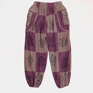 Boho-Patchwork-Jogginghose mit Taschen, Hippie-Gothic-Hose, Cargohose, Himmelblaue Baumwollhose, Festival-Boho-Kleidung Lila