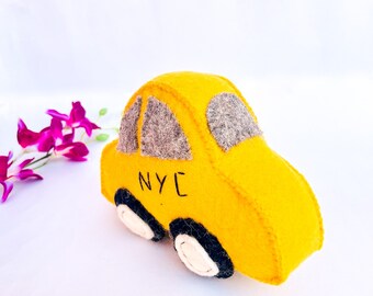 Handmade Felt NYC Taxi, Felt Decor, Soft FeltTaxiToy, Eco Friendly NYC Taxi, Felt Yellow Taxi, Car Lover Gift, Needle Felted Car, Home Decor