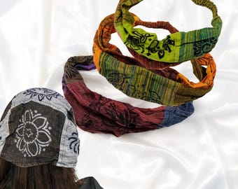 Patchwork Headwrap, Patch headband, cotton Headwrap, Boho Hippie Headband, Hippie Whimsy Head Wrap, Yoga Head band