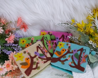 Needle Felted Coin Purse, Handmade Coin Pouch, Bird Felted Purse, X-mas Gift, Felt Accessories, Unique Coin Pouch, Gift For Mom, Purse Charm